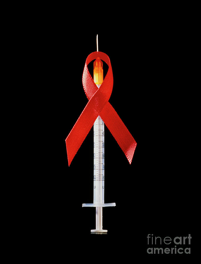 Drug Abuse And Aids: Red Ribbon Around Syringe Photograph by Oscar Burriel/science Photo Library