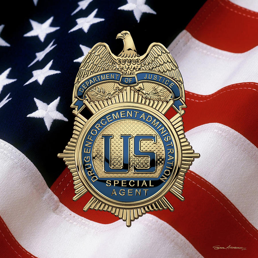 Drug Enforcement Administration -  D E A Special Agent Badge over American Flag Digital Art by Serge Averbukh