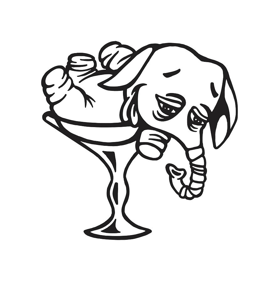 Drunk Elephant in Glass Drawing by CSA Images