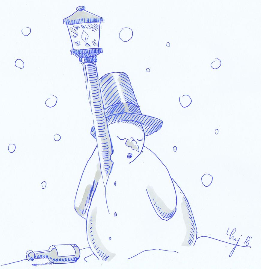 Drunk snowman sleeping christmas cartoon Drawing by Mike Jory - Fine Art  America