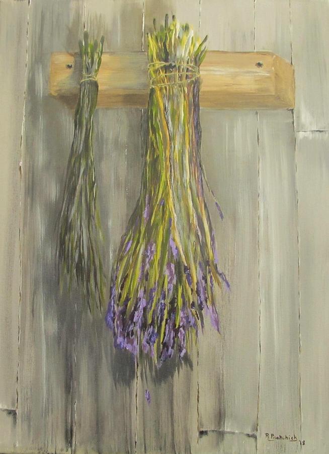 Barn Wood Painting - Drying lavender by Rosita Pisarchick