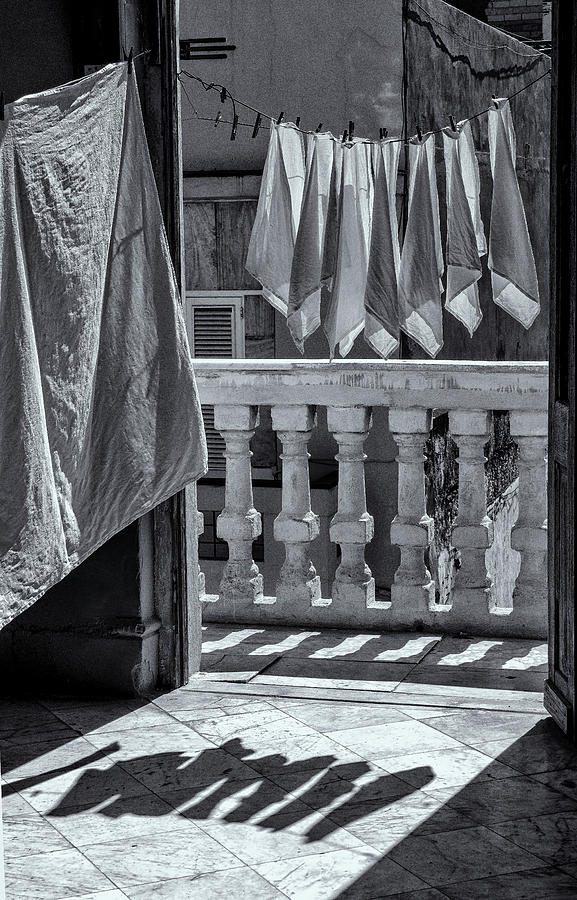 Drying Napkins Black And White Photograph by Tom Singleton