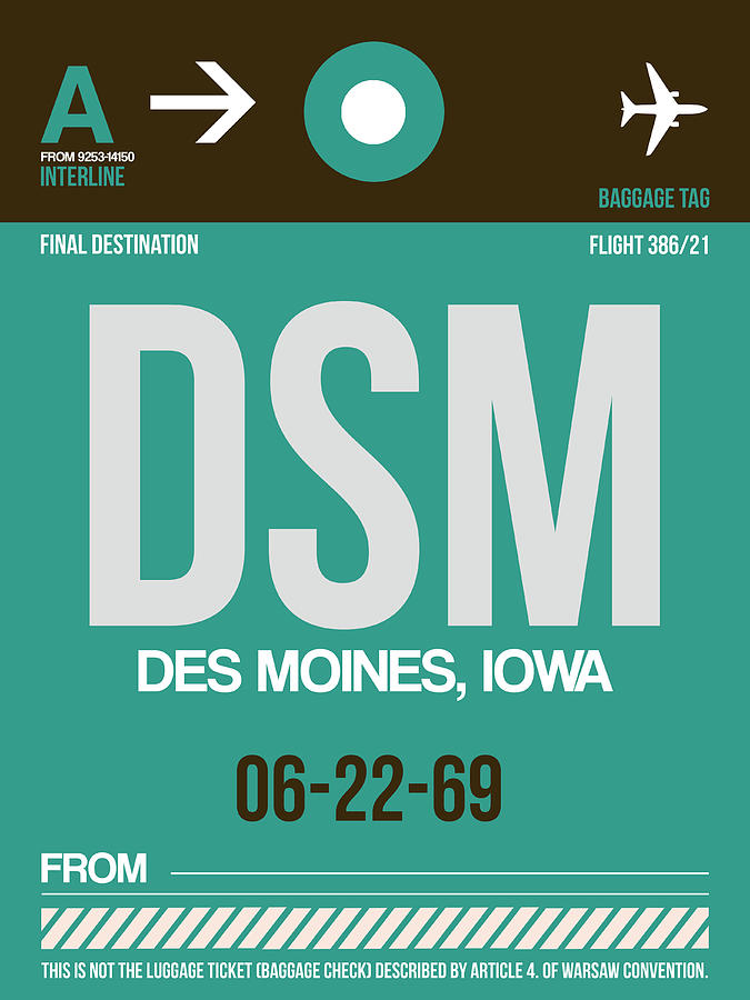 Des Moines Digital Art - DSM Des Moines Luggage Tag II by Naxart Studio