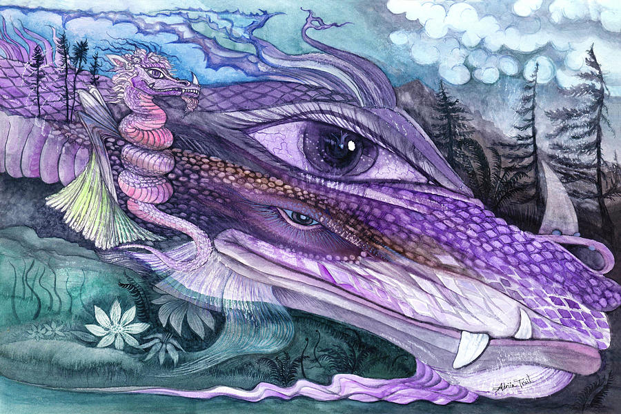 Dual Dragons Painting by Adria Trail