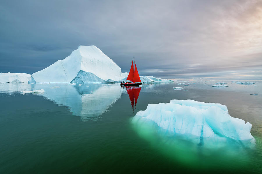 Sunset Photograph - Dualing Icebergs by Michael Blanchette Photography