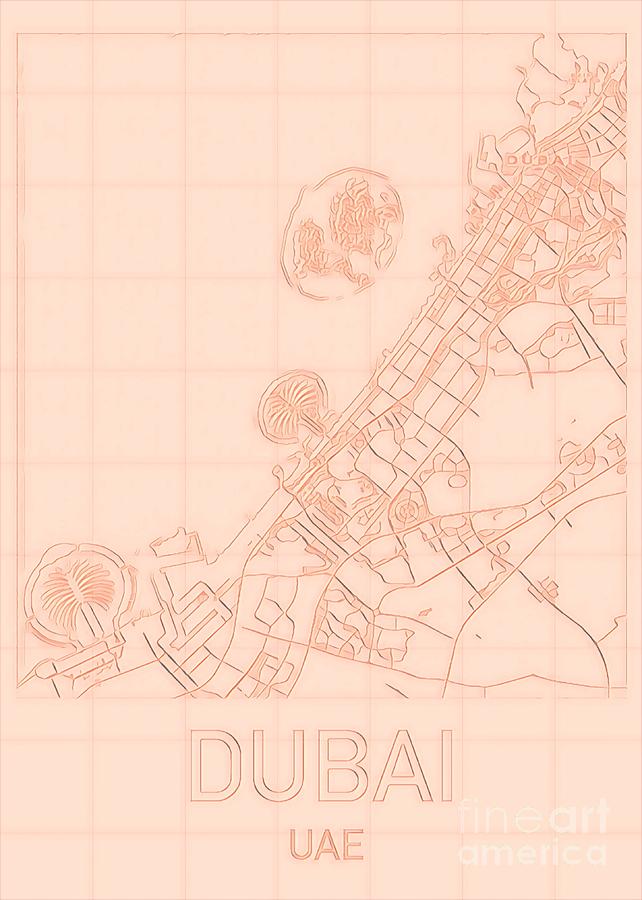 Dubai Blueprint City Map Digital Art by HELGE Art Gallery