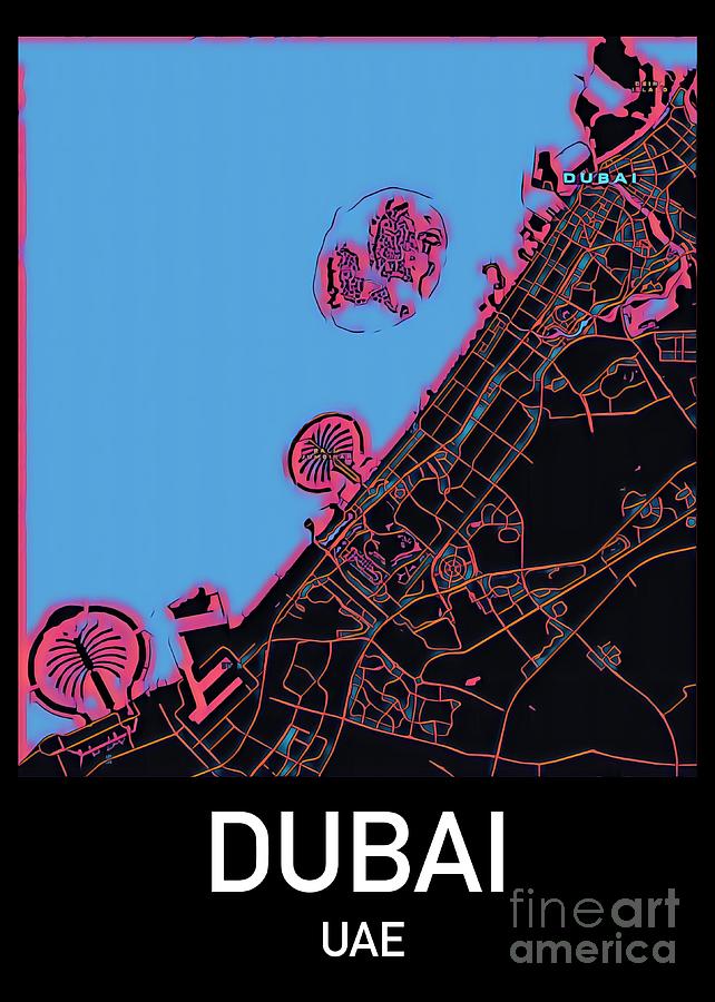 Dubai City Map Digital Art by HELGE Art Gallery
