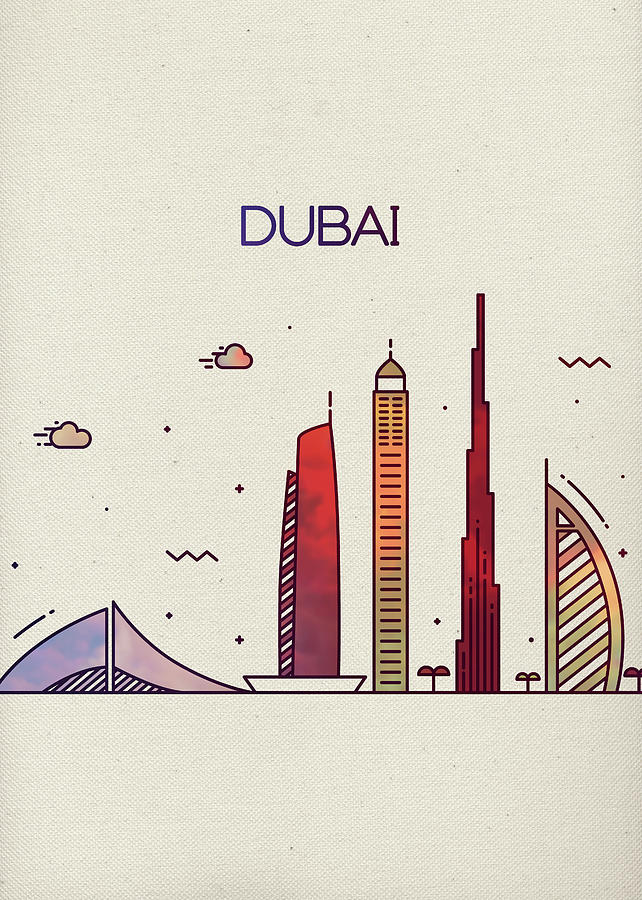 City Mixed Media - Dubai City Skyline Fun Tall Bright Series by Design Turnpike