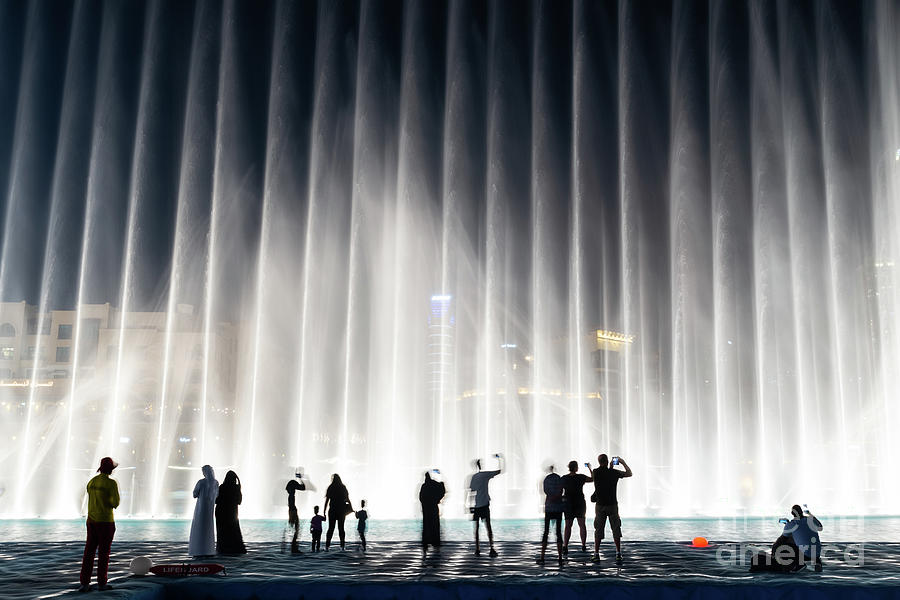 Dubai fountain at night Photograph by Delphimages Photo Creations