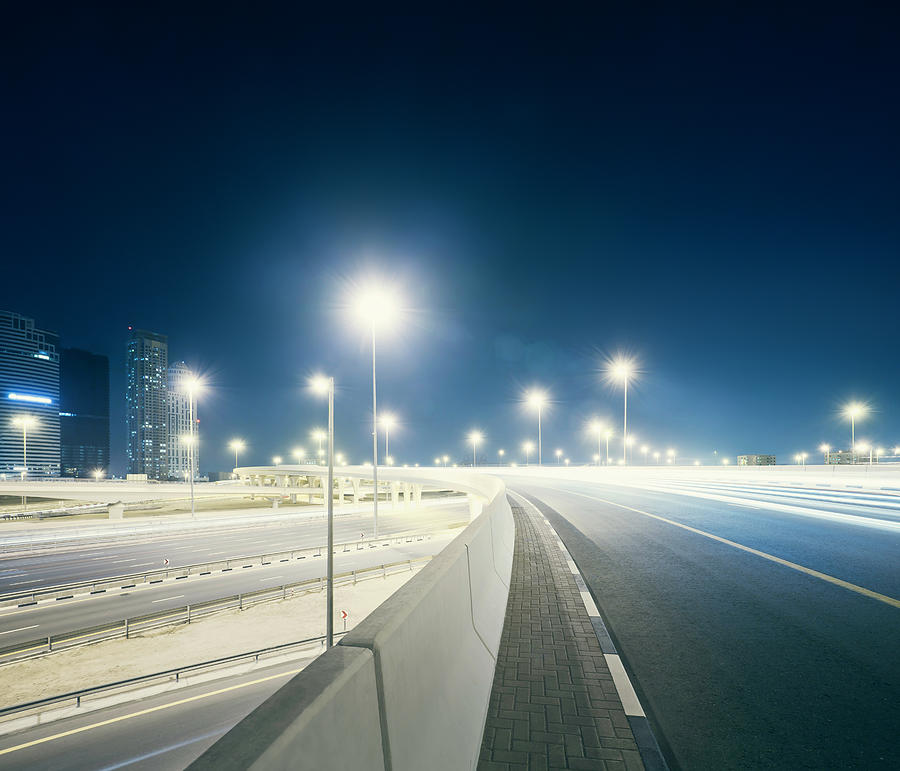 Dubai Highway At Night Photograph by Johannes Heuckeroth