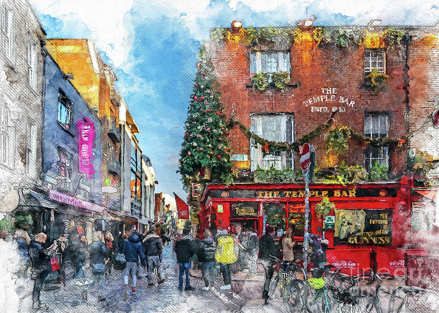 Dublin art watercolor Digital Art by Justyna Jaszke JBJart