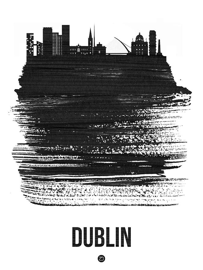 Architecture Mixed Media - Dublin Skyline Brush Stroke Black by Naxart Studio