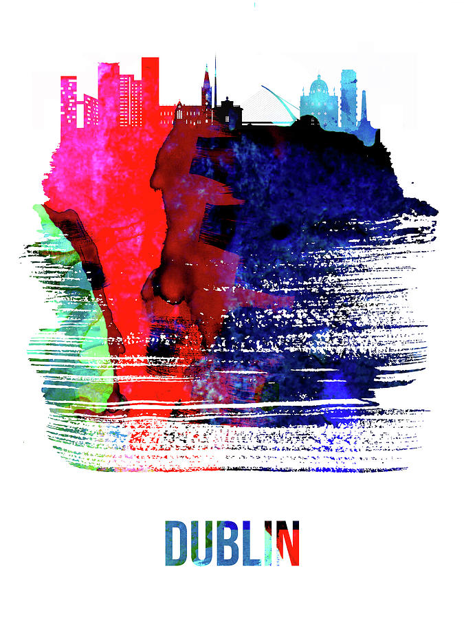Architecture Mixed Media - Dublin Skyline Brush Stroke Watercolor   by Naxart Studio