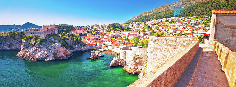 Dubrovnik bay and historic walls panoramic view Photograph by Brch Photography