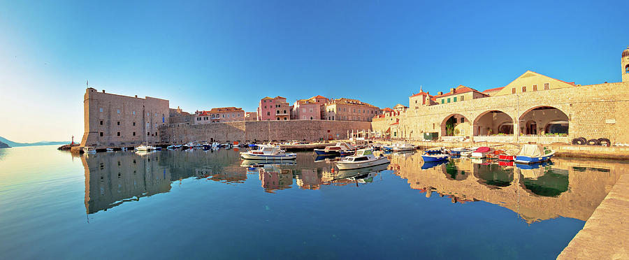Dubrovnik harbor and city walls morning panoramic view Photograph by Brch Photography