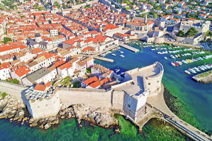 Dubrovnik historic town and harbor aerial view Photograph by Brch Photography
