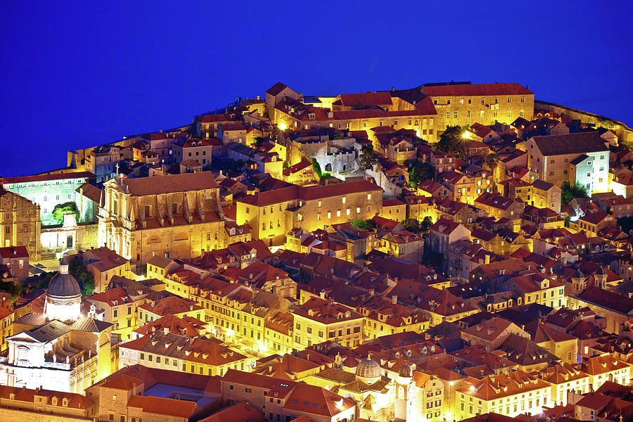Dubrovnik old center rooftops evening aerial view Photograph by Brch Photography