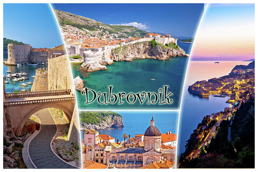 Dubrovnik postcard collage with label, famous tourist destinatio Photograph by Brch Photography
