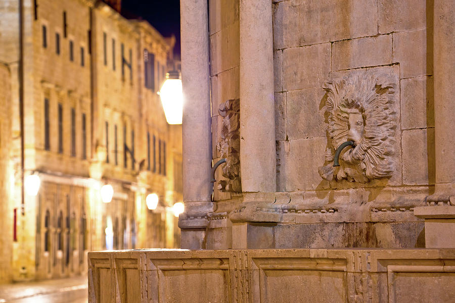 Dubrovnik Stradun street Onofrio Fountain detail evening view Photograph by Brch Photography