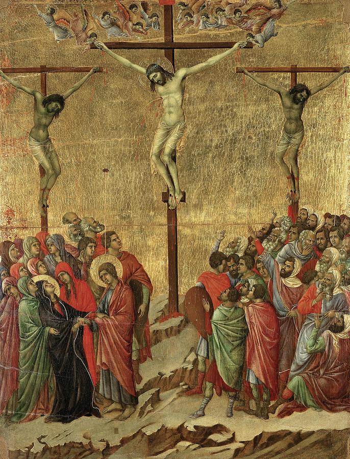 Duccio di Buoninsegna / Maesta - Passion Crucifixion, 1308-1311. JESUS. MARY MAGDALENE. Painting by Duccio di Buoninsegna -c 1260-c 1318-