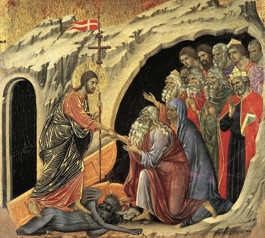 Duccio di Buoninsegna / Maesta - Passion Descent to Hell, 1308-1311. JESUS. Adam. Painting by Duccio di Buoninsegna -c 1260-c 1318-