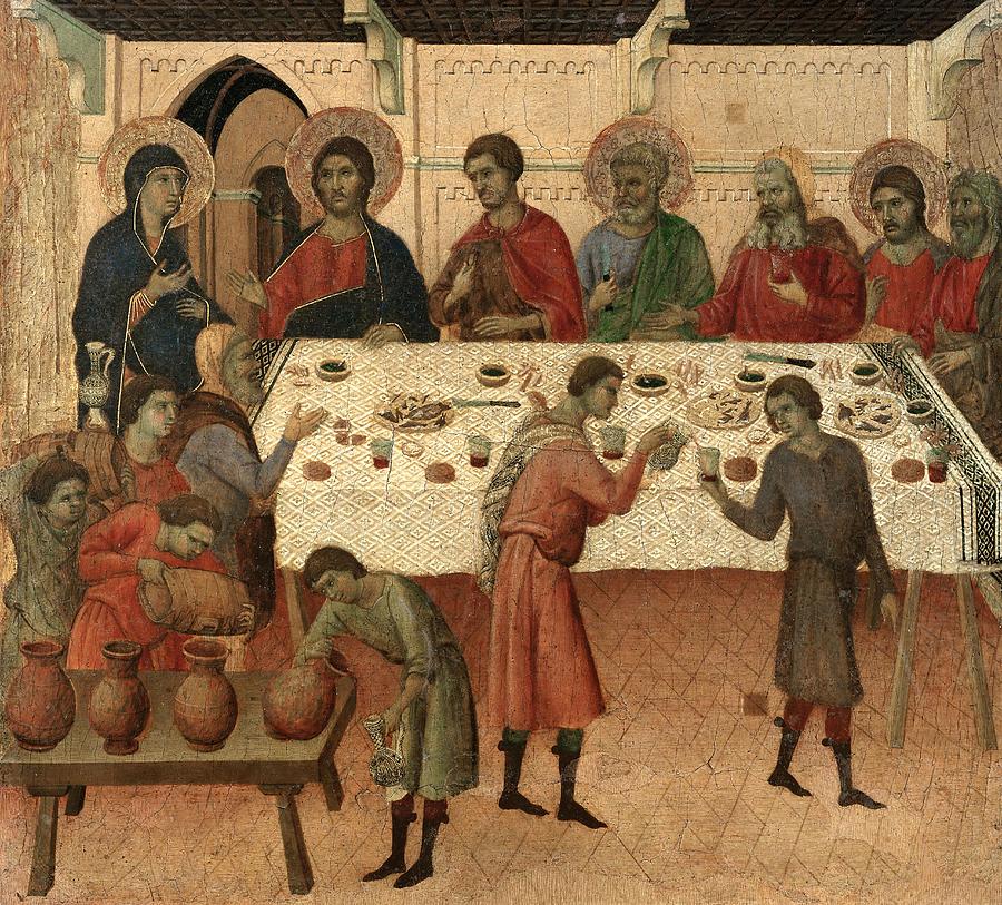Duccio di Buoninsegna / Maesta - Public Life of Christ The Wedding Feast of Cana, 1308-1311. Painting by Duccio di Buoninsegna -c 1260-c 1318-