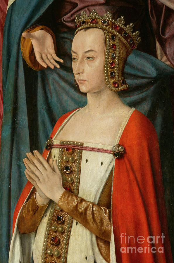 Duchess Anne De Beaujeu, Detail, Triptych Of The Master Of Moulins, 1502 Painting by Jean Hey