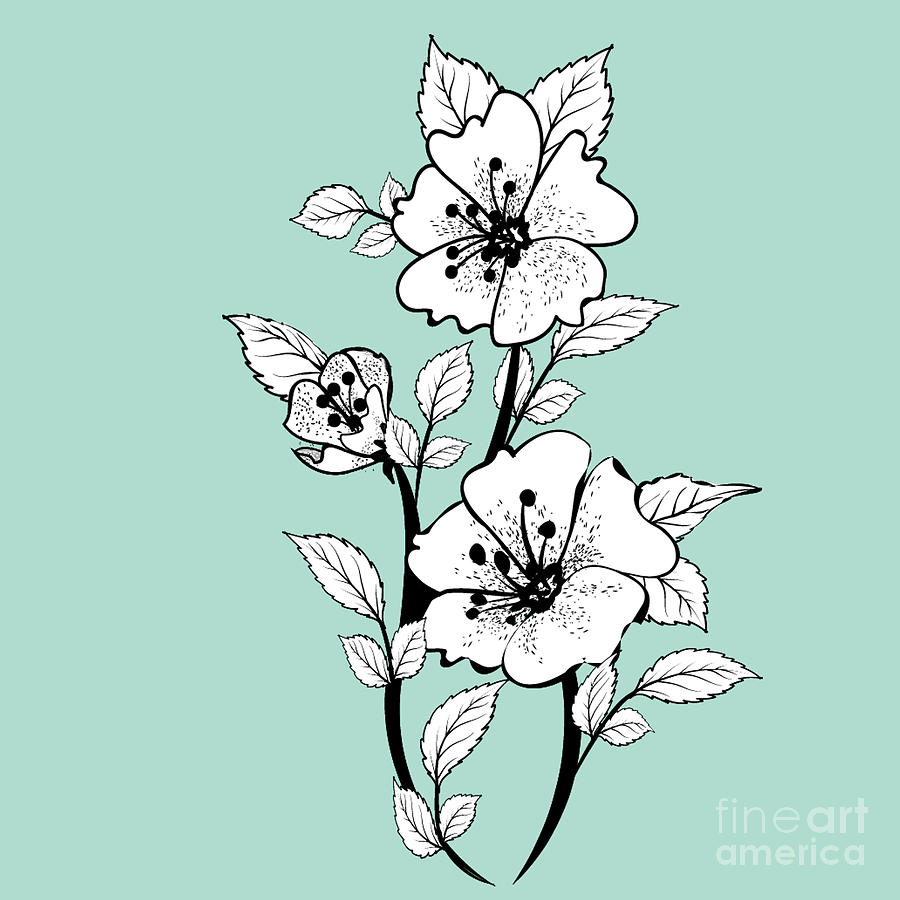 Duchess Teal and White Smoke Flowers Tile Digital Art by Sharon Mau