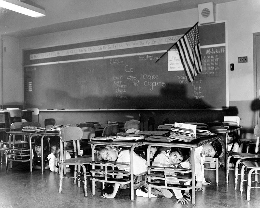 Duck And Cover Schoolchildren Take Part Photograph by New York Daily News Archive