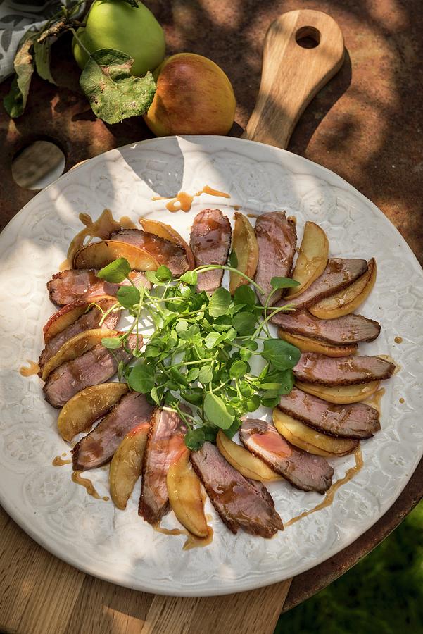 Duck Breast With Apple And Watercress Photograph by Winfried Heinze