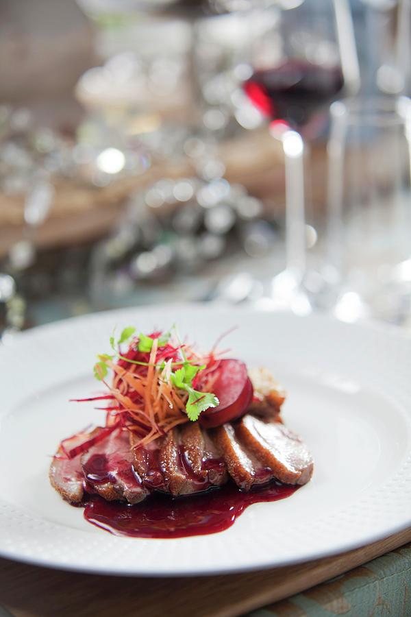 Duck Breast With Plums And Red Wine Sauce Photograph by Great Stock