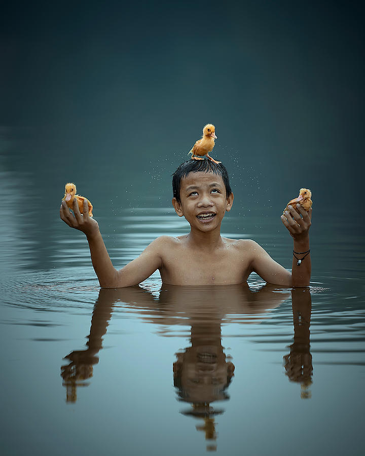 Ducklings And Boy Photograph by Octavandy