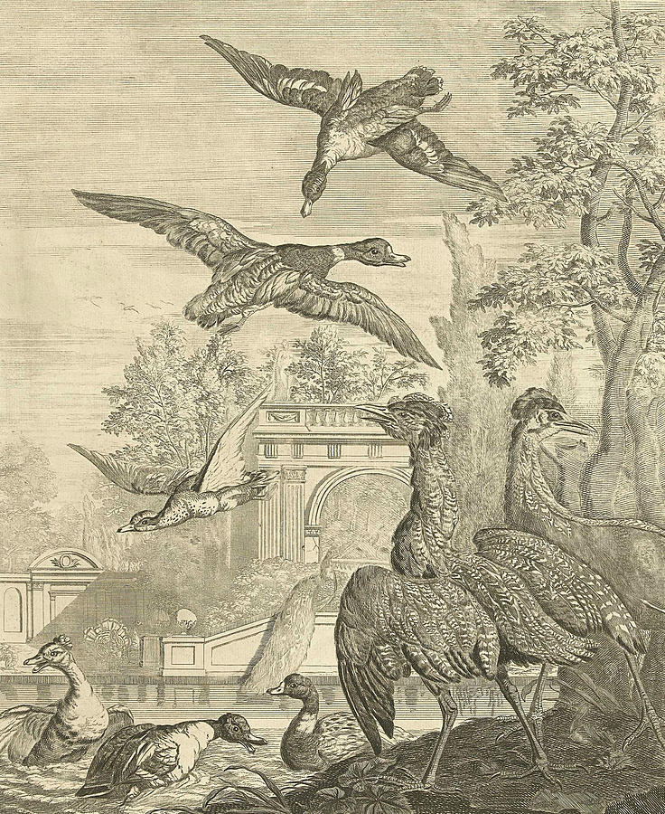Ducks and Herons at a Bird Pond Relief by Pieter Casteels
