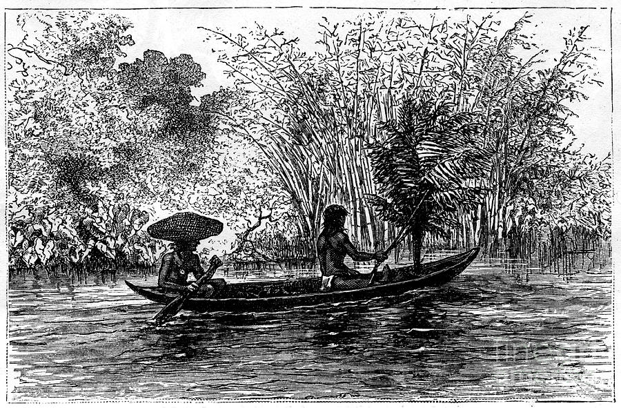 Dugout In The Essequibo River, Guyana Drawing by Print Collector