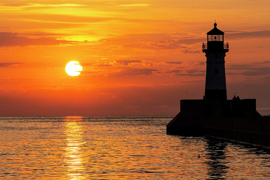 Duluth N Pier Lighthouse Sunrise 3 Photograph by John Brueske