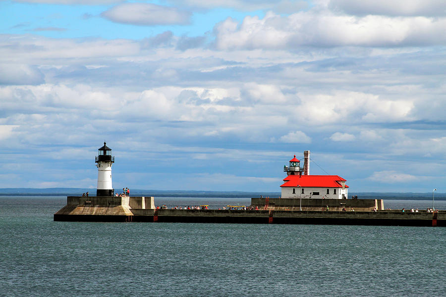 Duluth North and South Lighthouses Photograph by Bonnie Follett