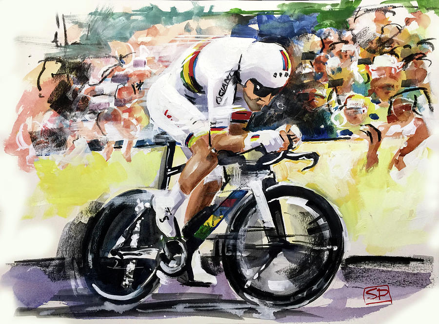 Dumoulin Conquers Time Stage 20 2018 Painting by Shirley Peters