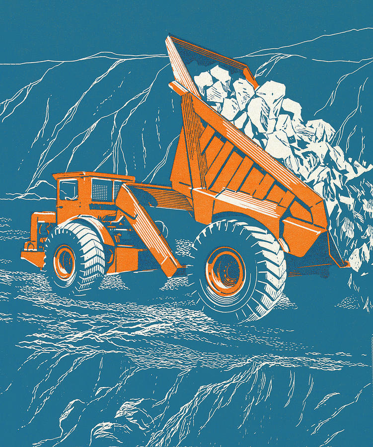 Transportation Drawing - Dump Truck Dumping Rocks by CSA Images