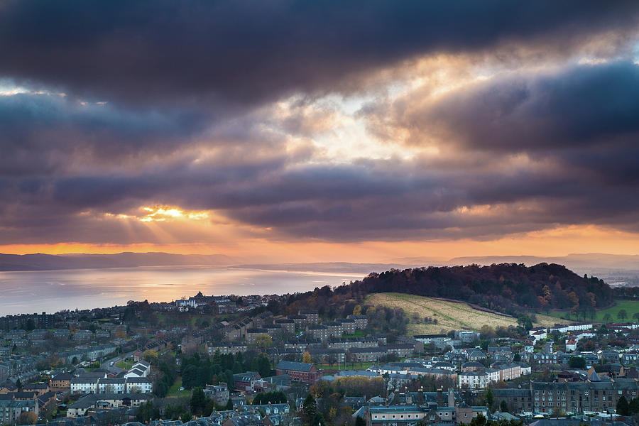 Sunset Photograph - Dundee and the Tay from the Law by Diarmid Weir