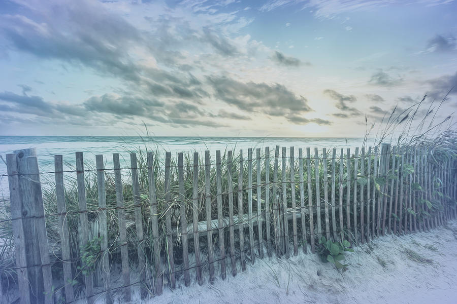 Dune Fences at the Sea in Cool Blues Photograph by Debra and Dave Vanderlaan