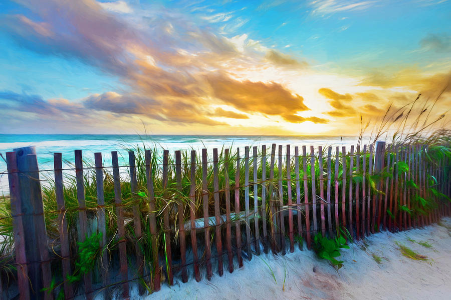 Dune Fences at the Sea Painting Photograph by Debra and Dave Vanderlaan