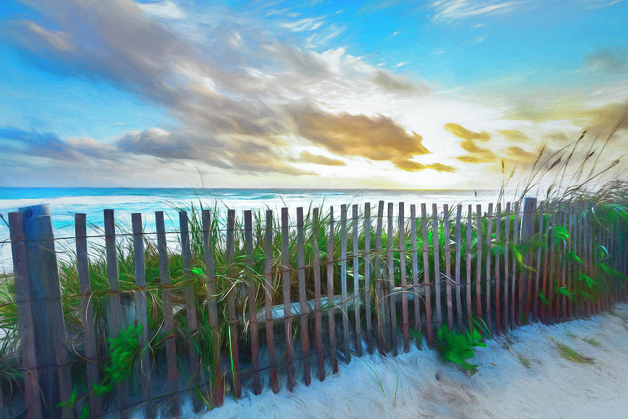 Dune Fences at the Sea Watercolors Photograph by Debra and Dave Vanderlaan