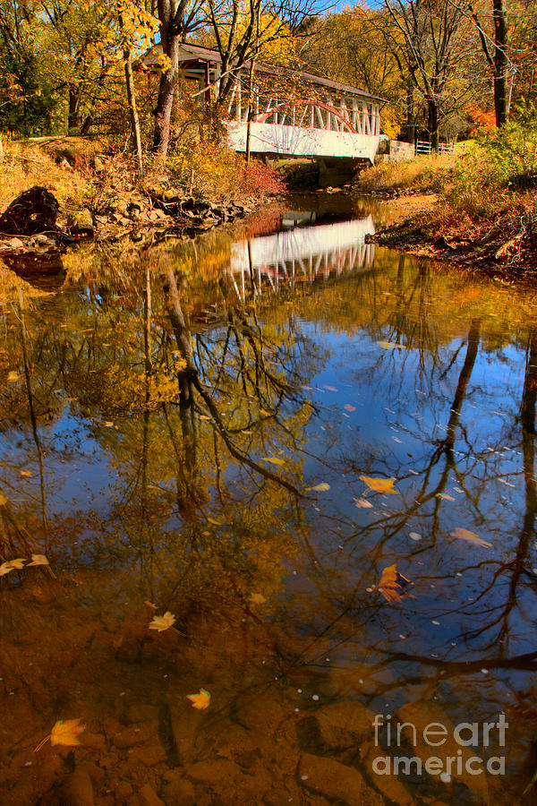 Dunning Creek Fall Bridge Reflections Photograph by Adam Jewell