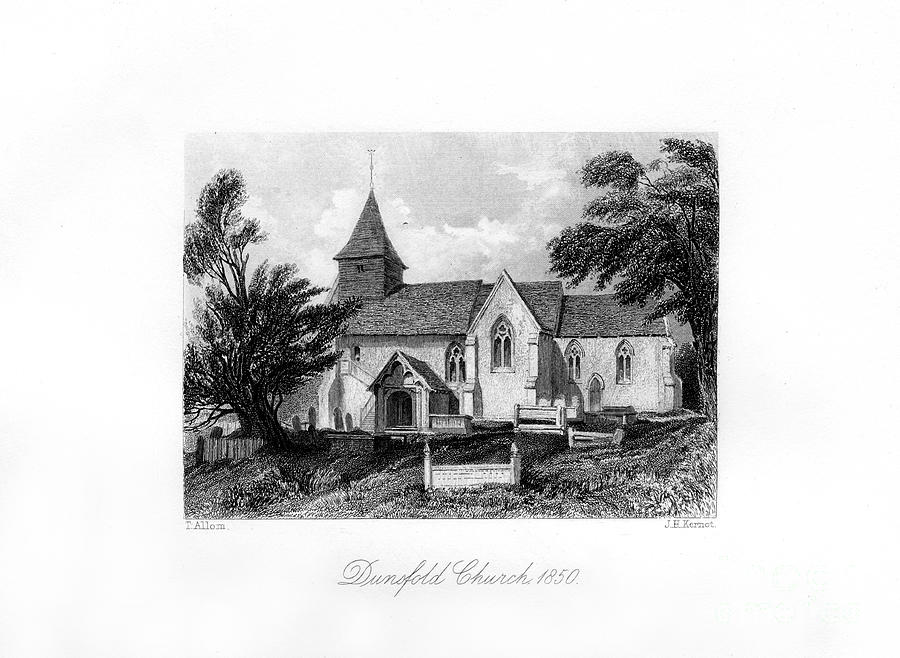 Dunsfold Church, Surrey, 1850. Artist J Drawing by Print Collector