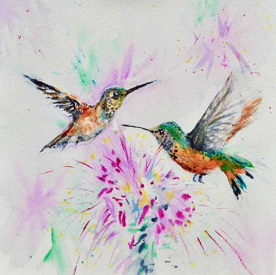 Duo Of Hummers Painting by Beverley Harper Tinsley