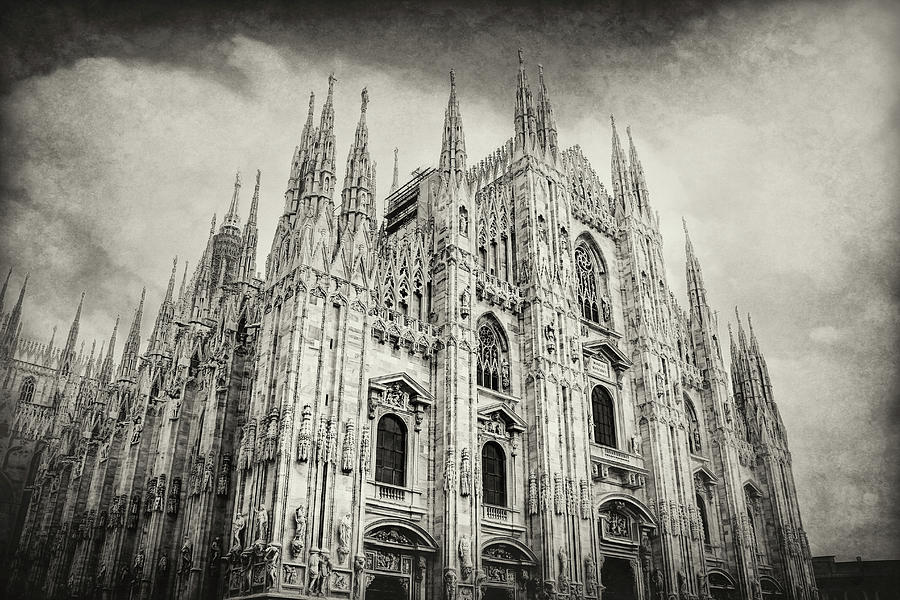 Duomo di Milano Milan Italy Black and White  Photograph by Carol Japp