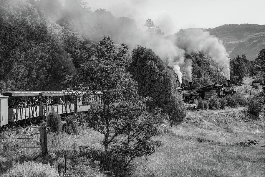 Durango Railroad Blowing Smoke - Colorado Mountain Landscape - Black And White Photograph