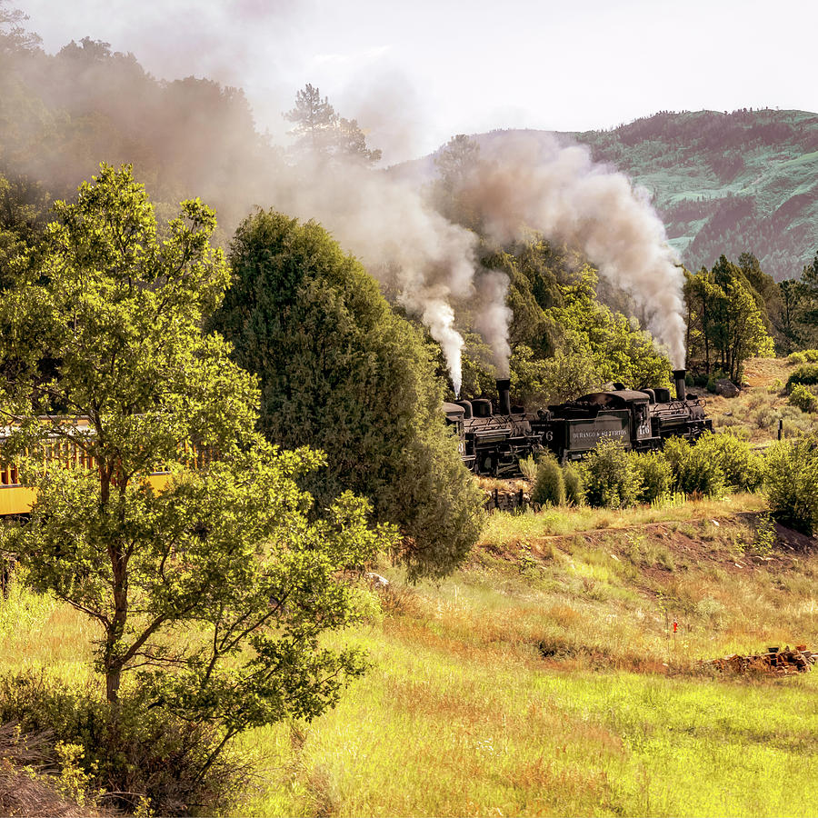 Durango Railroad Blowing Smoke - Colorado Mountain Landscape - Square Format Photograph