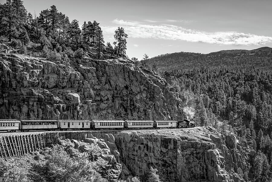 Durango Railroad Photograph - Durango Silverton Railroad Train Crossing the High Line - Monochrome by Gregory Ballos