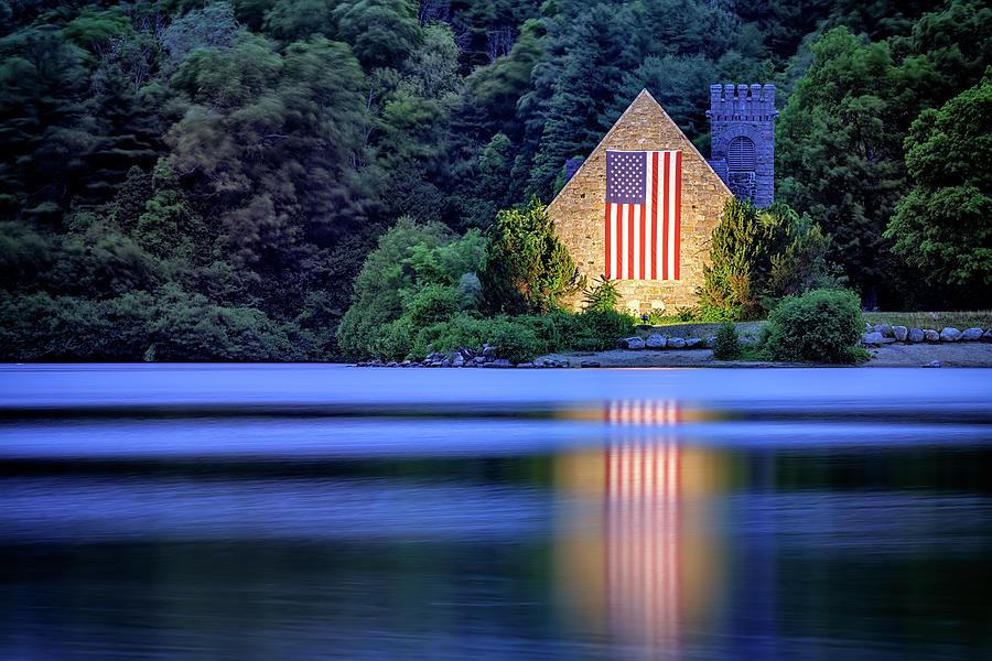 Flag Photograph - Dusk at the Old Stone Church by Rick Berk